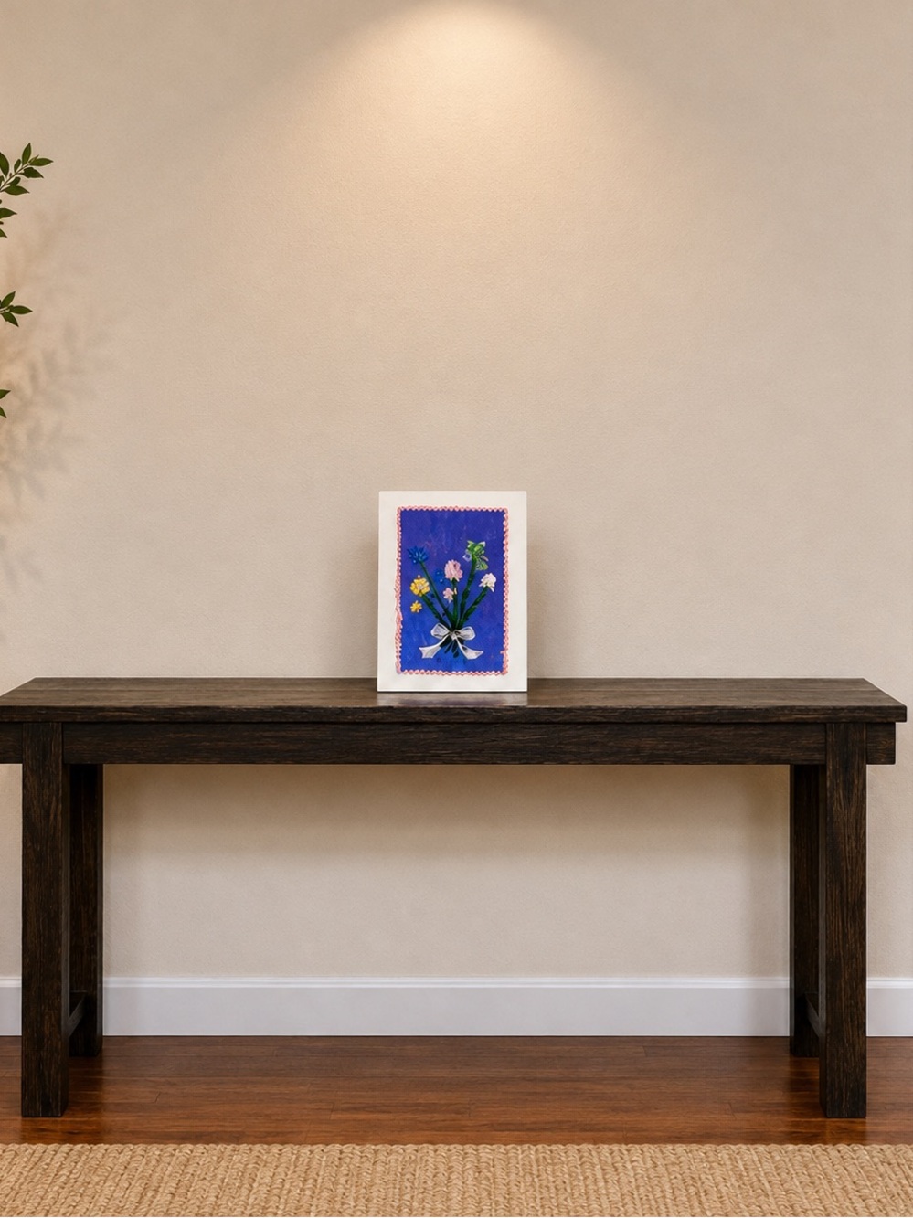 Floral Art in Deep Blue with Pink Trim on a small 5x7 Canvas
